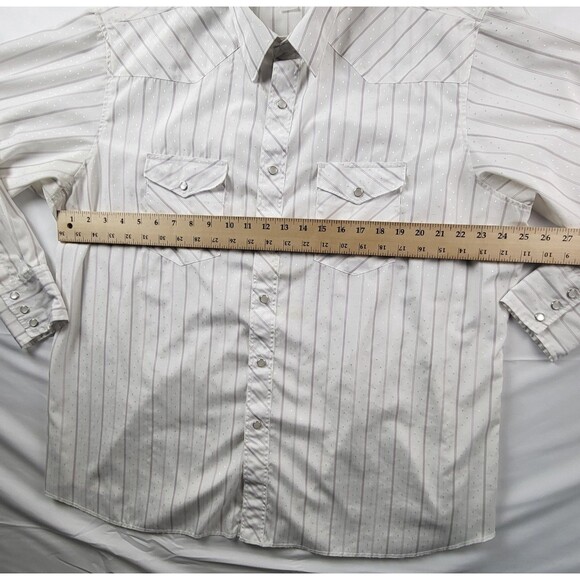 Vintage Wrangler Western Shirt Mens XXL Pearl Snap Button Down White Striped - Picture 6 of 7